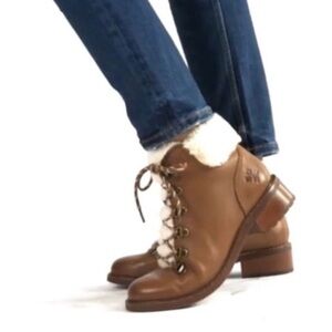 Brown and White Winter Boots with Fluffy Lining